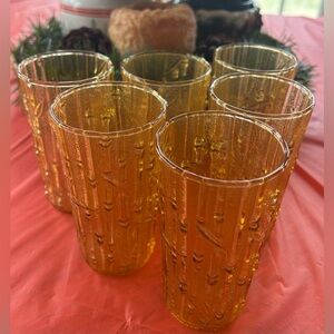 Vintage Anchor Hocking Tahiti Bamboo Honey Gold 12 oz Glasses - Set of 6